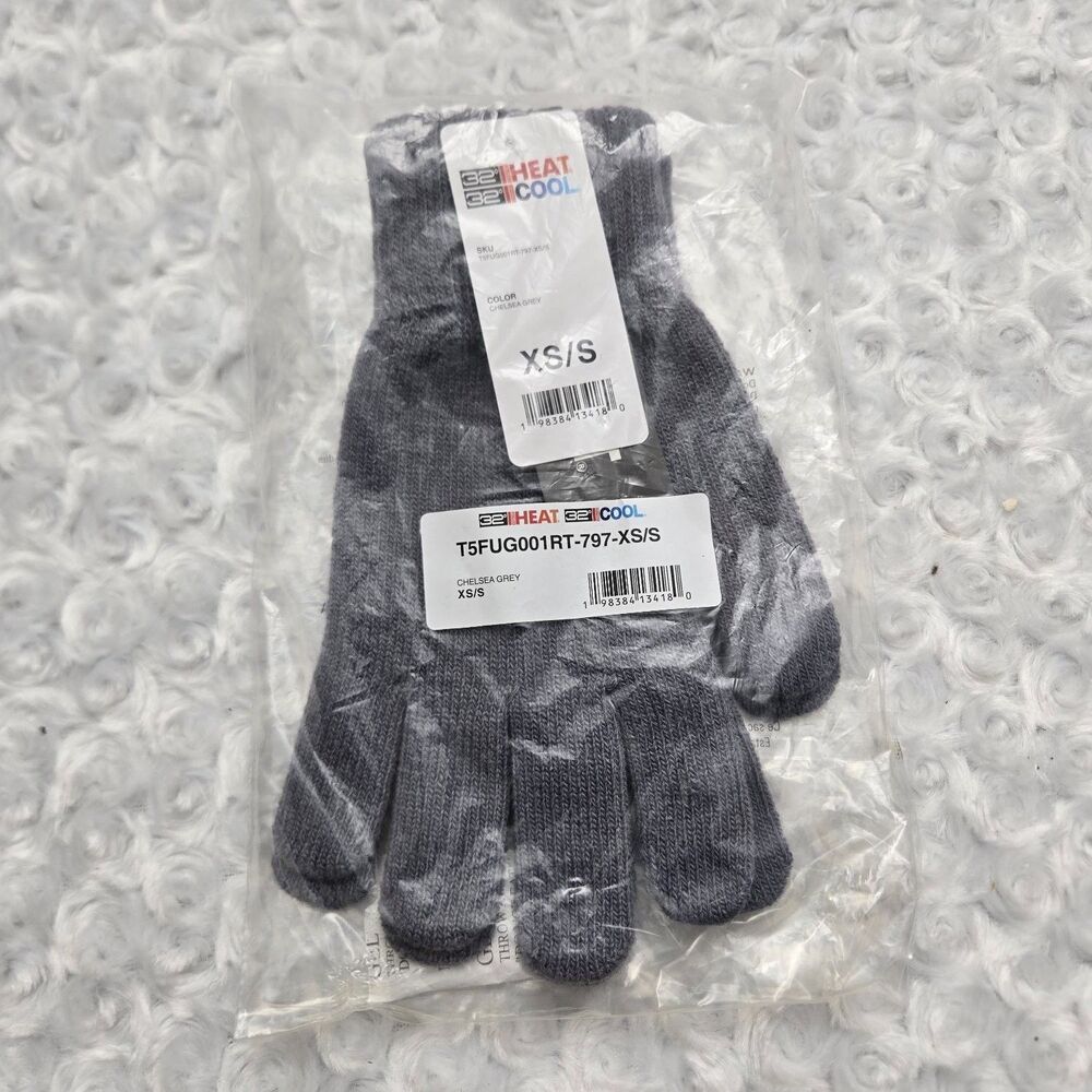 32 Degrees Heat Knit Winter Gloves Chelsea Grey Heather Xs/s NWT T5FUG001RT